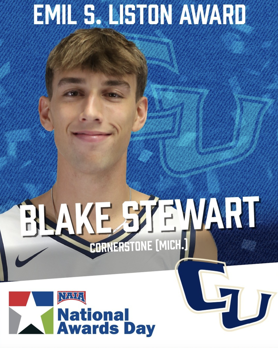 Cornerstone's Blake Stewart Named NAIA Emil S. Liston Award Winner