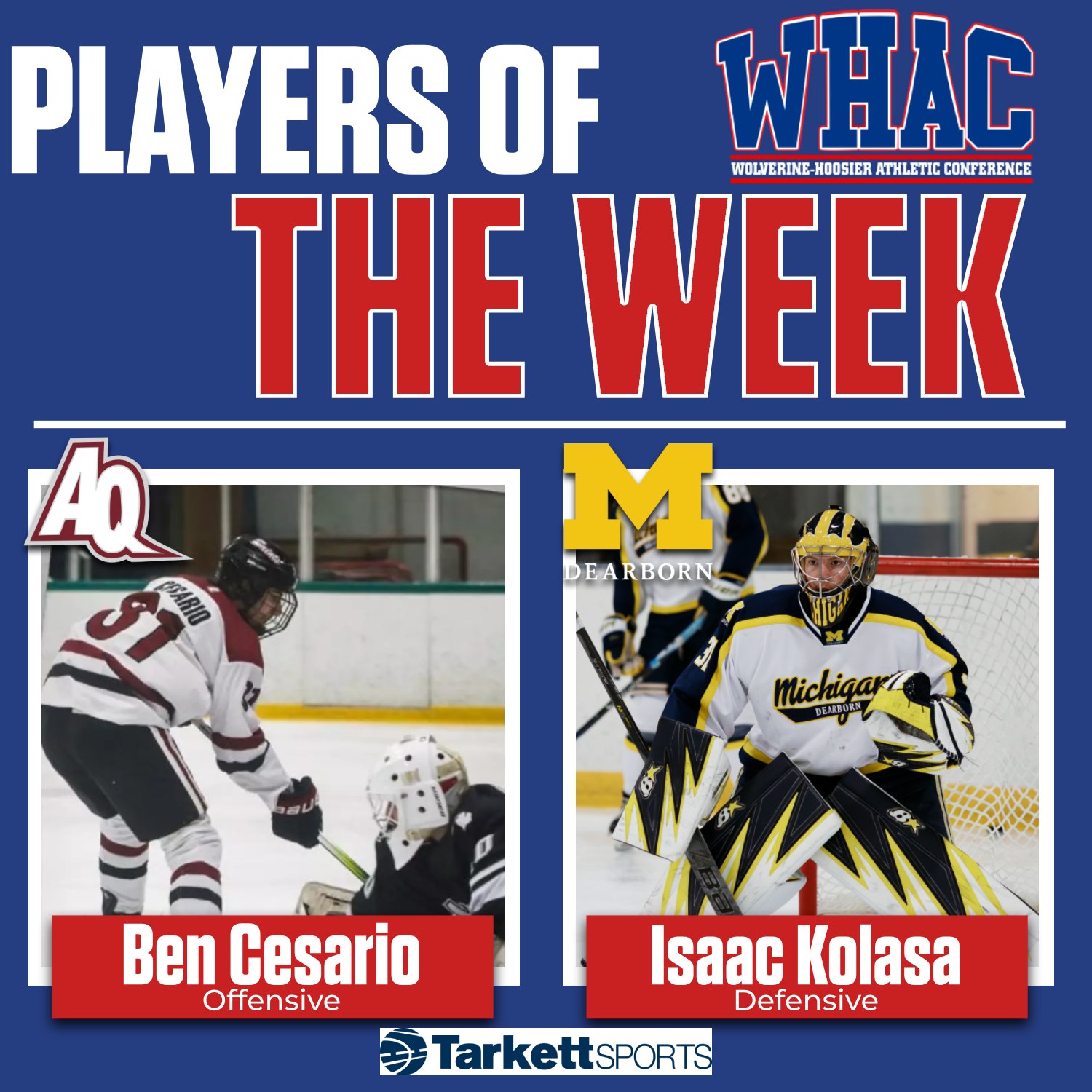Cesario and Kolasa Named Hockey Players of the Week